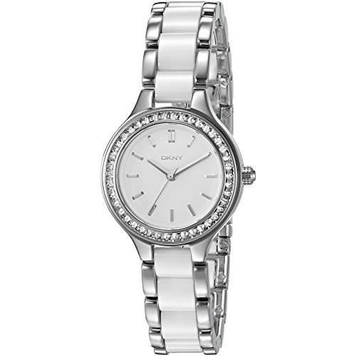DKNY FEMME 30MM BRACELET CÉRAMIQUE ARGENT QUARTZ CADRAN BLANC MONTRE NY2494