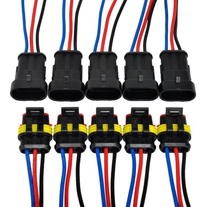 10X 3 Broches Connecteur étanche électrique IP67 AMP PA66 Connecteur Imperméable avec fil 18 AWG