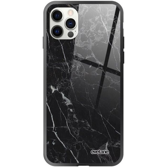 Coque pour iPhone 12/12 Pro soft touch effet glossy noir Marbre noir Design Evetane