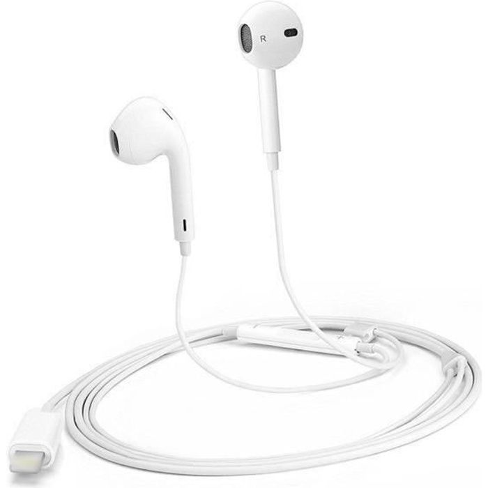 Ecouteurs pour IPhone 7 / 8 avec connecteur Lightning compatible iOs 10 ou plus Blanc