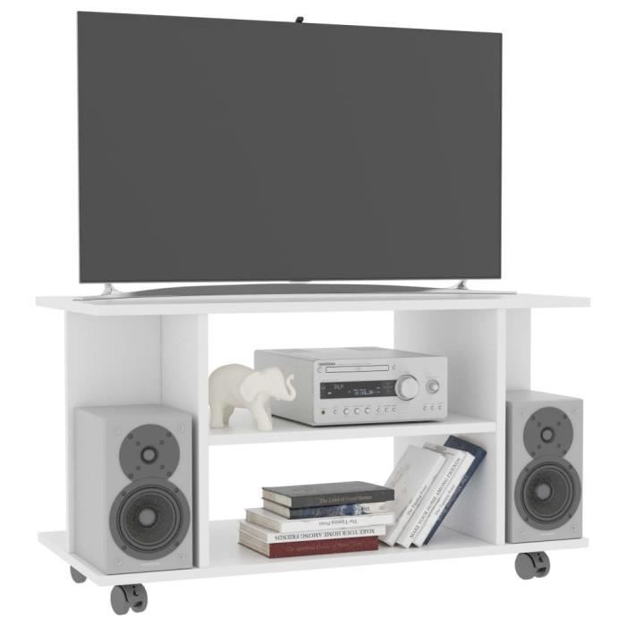 SIB Meuble TV avec roulettes Blanc 80 x 40 x 40 cm Aggloméré