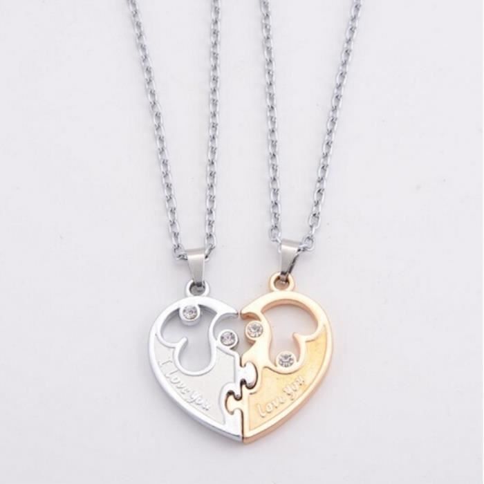 Collier Premium V2 I Love You - Couple Amoureux Coeur Doré/Argenté