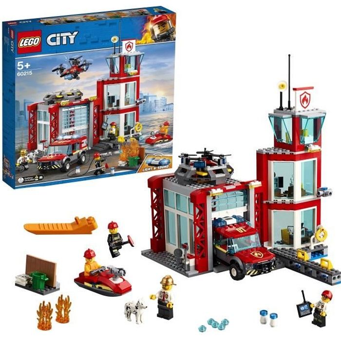 LEGO® City 60215 La caserne de Pompiers, Jeu de Construction, Jouet Garage avec Camion pour Enfants de 5 ans et +