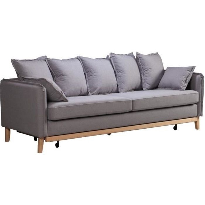 Alice - Canapé 3 places convertible - en tissu - style scandinave Couleur - Gris clair