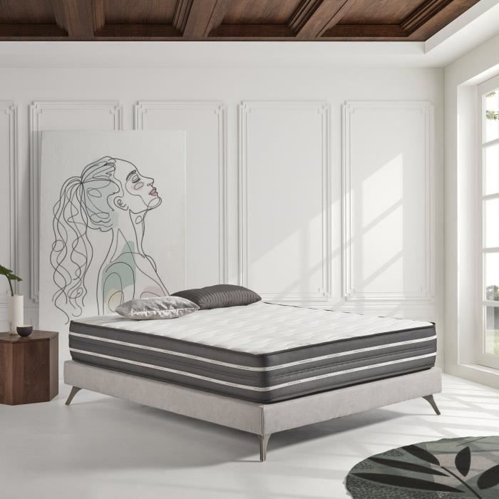 Matelas ACTIVATED CARBON 160x200 cm Technologie Mousse À Mémoire CARBONE Active Latex® 7 Zones-Multicouches HQ Blue-Latex – Système
