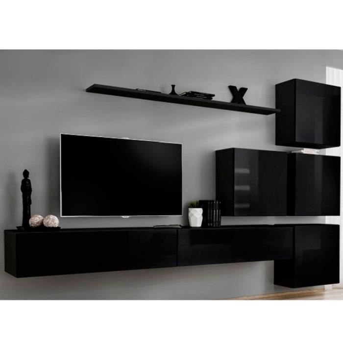 Meuble Tv Mural Design -switch Ix- 310cm Noir - Paris Prix