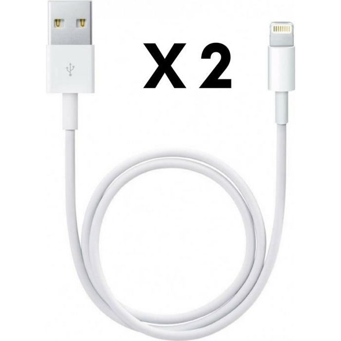 [Compatible iPad 2017-2018-AIR-MINI-PRO] Lot 2 Cables USB Chargeur Blanc 1 Metre [Phonillico®]