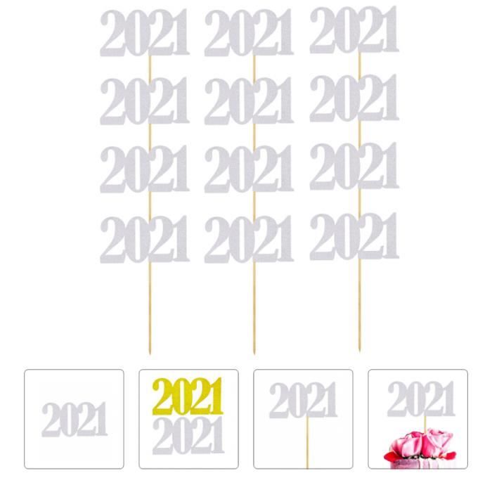 12pcs 2021 Décorations de Gâteaux Paillettes Festives Pour Le Nouvel An (Doré) brioches crepes gauffres gateaux moelleux
