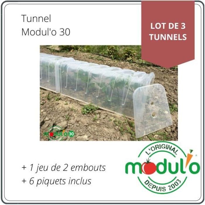 Mini serre tunnel modul'o 30 - Kit avec 3 tunnels + 2 embouts + 6 piquets