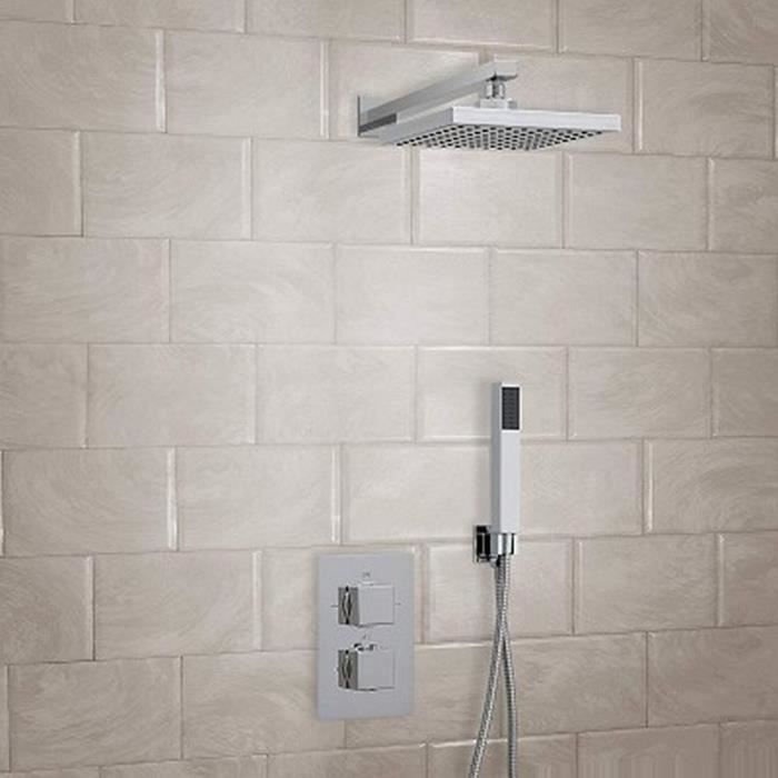 Pack Douche Encastré Thermostatique Carré 2 Voies - Chromé - Kubic.