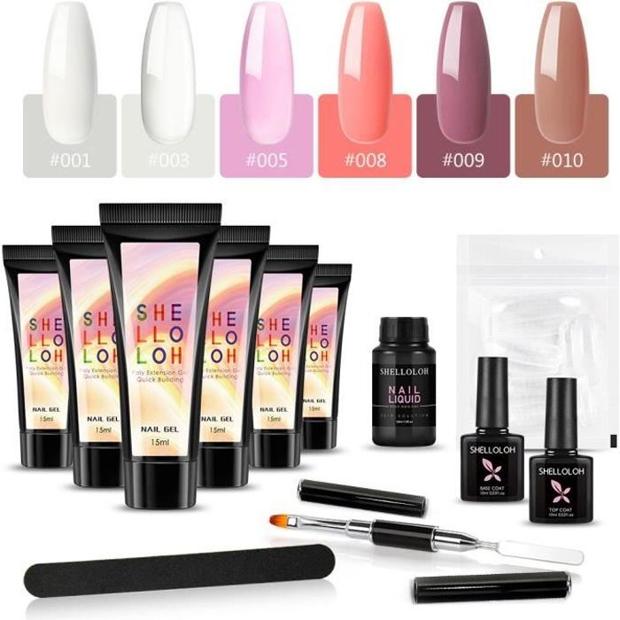 Shelloloh Kit Poly Extension UV Gel Gel UV Ongle Construction Base/Top Coat Manucure Faux Ongle Moule Cleanser Plus Ouitls Nail