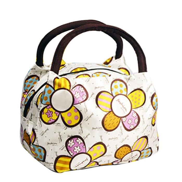 XM6902-Sac Isotherme Repas Fourre-Tout Sac Déjeuner Imperméable Zipper Sac à Lunch Portable pour École et Travail, Fleur