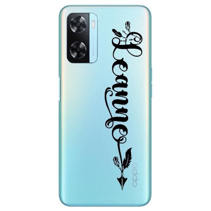 Coque Oppo A57 et A57S prenom police 27 noir boho et plumes
