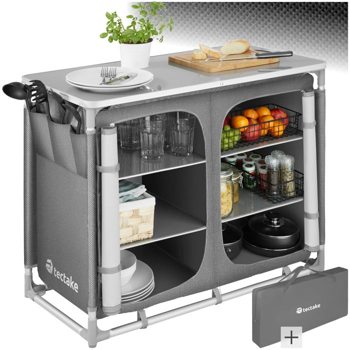 TECTAKE Meuble de Camping, Armoire de Camping Jardin, Meuble d’Extérieur de Rangement 97 cm x 47,5 cm x 78 cm