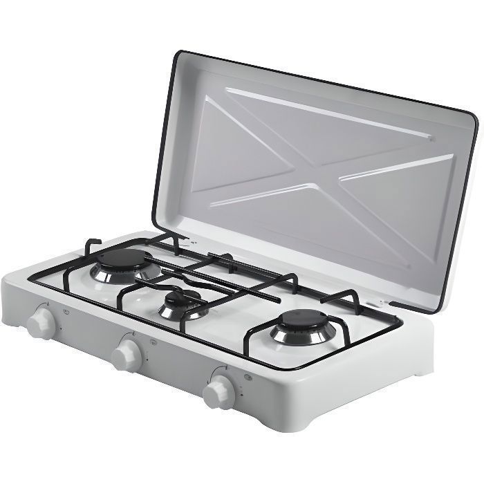 Réchaud Gaz 3 feux 4450W EDM Blanc laqué Portable 60 x 35 x 9 cm