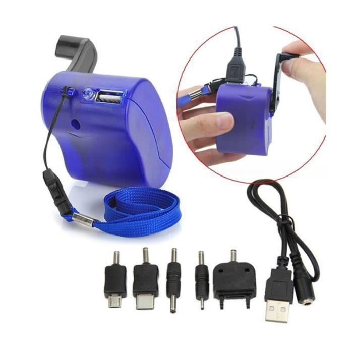 Mini chargeur dynamo manuel à manivelle USB Port sortie d'urgence de téléphone portable avec 5 connecteurs CHARGEUR TELEPHONE