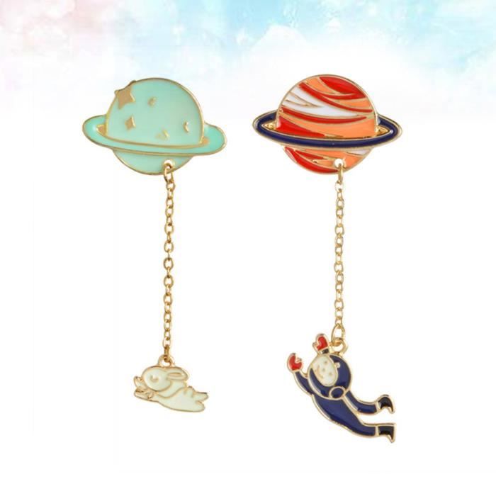 2PCS Planet Series Broche Delicate Drip Oil Rabbit Pilot Creative Breastpin Cartoon Badge Decor Lovely CARTE GRAPHIQUE INTERNE