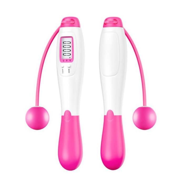 Corde à sauter électronique sans fil d'exercice de fitness professionnel - rose et blanc