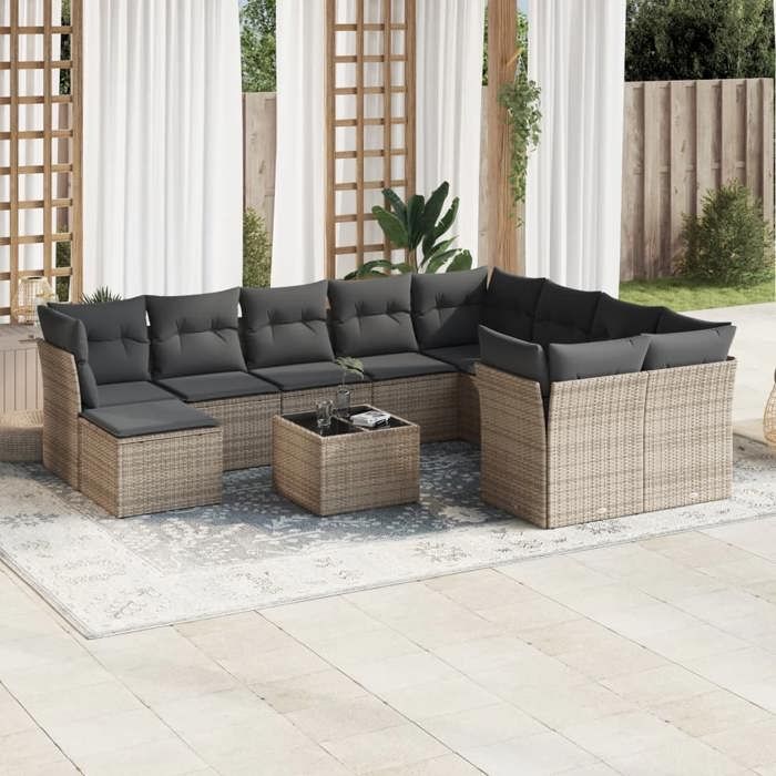 vidaXL Salon de jardin 11 pcs avec coussins gris résine tressée 3218600