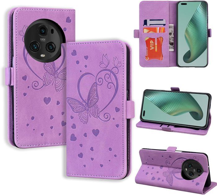 Generico Cover per Honor Magic 5 Pro Trasparente Glitter Floreale per Donne, Brillantini per Honor Magic 5 Pro Cover Silicone Morbido Bling Antiurto Protezione Case Sottile Rosa (Viola