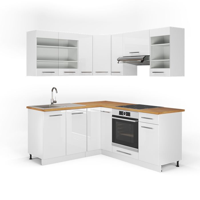 Cuisine en angle Fame-Line, 160 x 190 cm , PT Marbre, bleu foncé