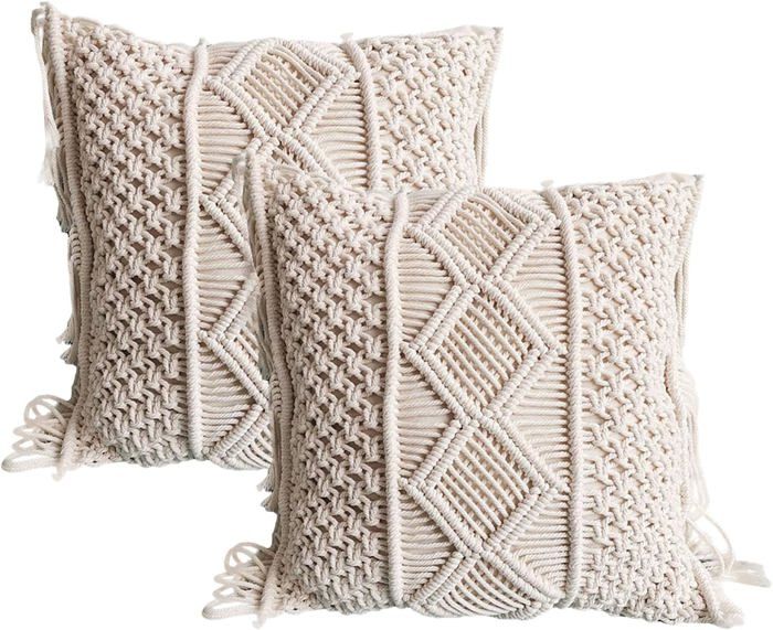 Housses de coussin - RAILONCH - Style bohème - Macramé en coton - 45x45 cm - Couleurs multiples