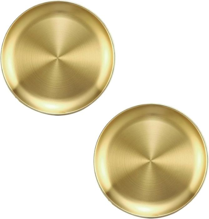 RHO-Plateau de service rond en or Plateau de Service doré en Acier Inoxydable, 20cm, en Forme D