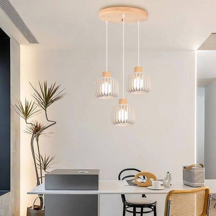 WOTTES 3 Lampes Suspension Luminaire Industrielle E27 Lustre en Bois ...