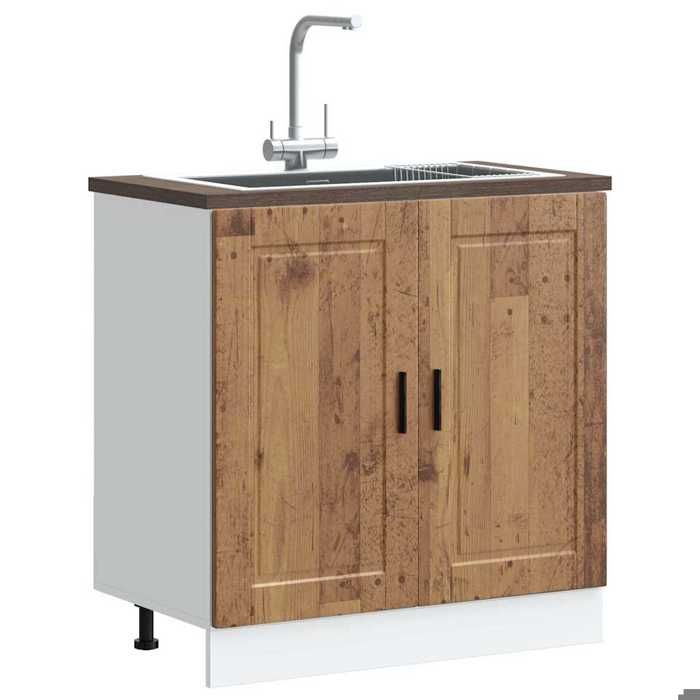 SALE 2025Commode bahut cuisine - Meuble bas pour évier - Porto - vieux bois - bois ingénierie 21 8 Kg 8844