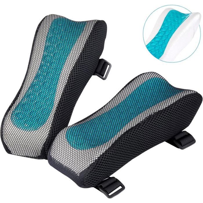 Couvre Accoudoirs - Mousse - Ergonomique - Gel Rafraîchissant - Set de 2 - Bleu