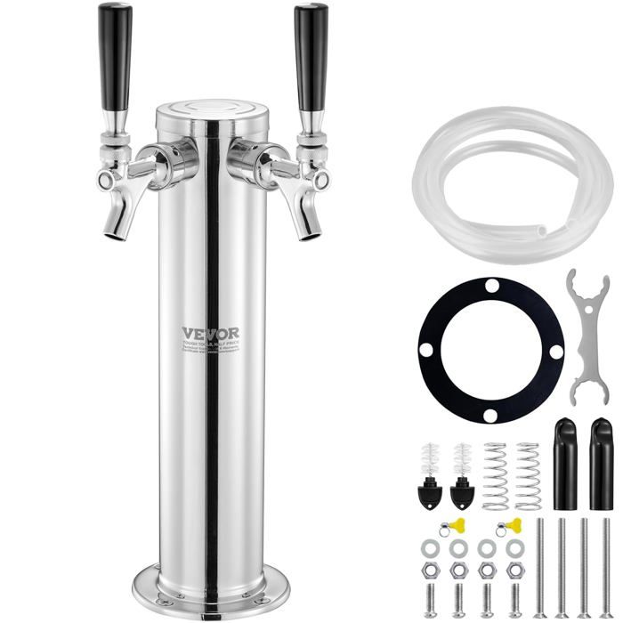 VEVOR Kit Colonne à Bière à 2 Robinets, Distributeur de Bière Boisson en Acier Inoxydable, Tireuse