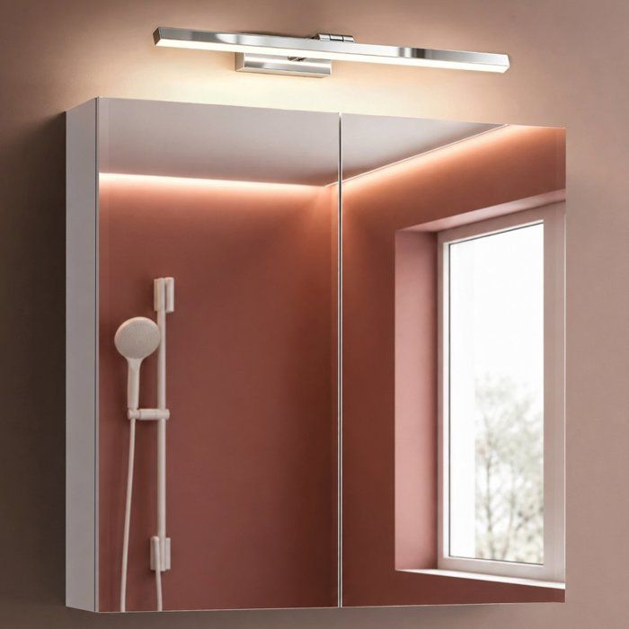 doporro Armoire Murale Salle de Bains avec Miroir et Lampe Strahlenschön Chromé Placard de Rangement Blanc Mat en Bois 80 cm
