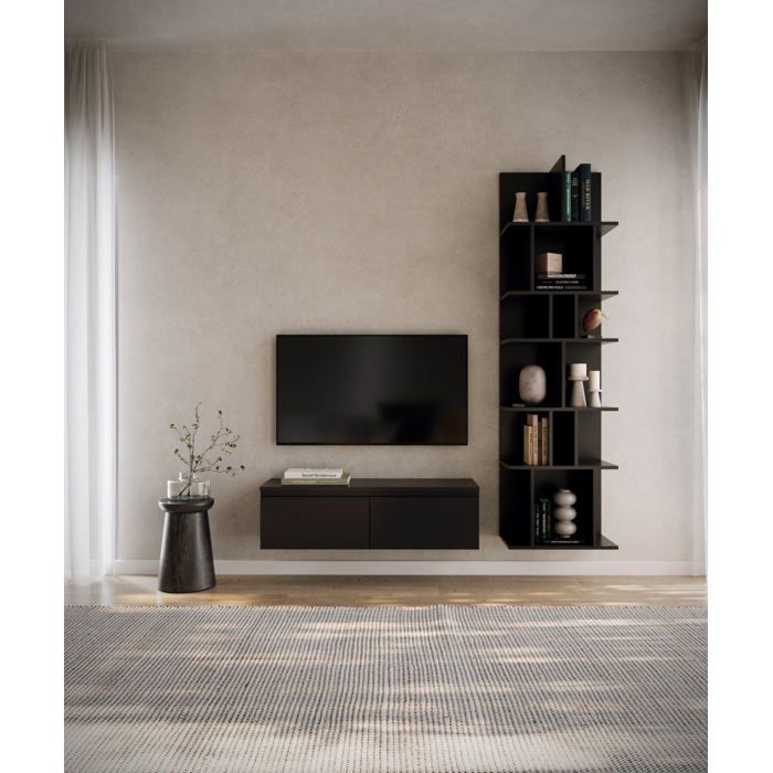 Meuble TV 2 portes -suspendu - BEMMI- 100 cm - noir