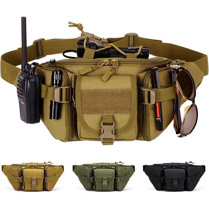 WYNEX Sac Banane Tactique Homme - Sacoche Arme Poing Discret Kaki Avec Sangle Réglable