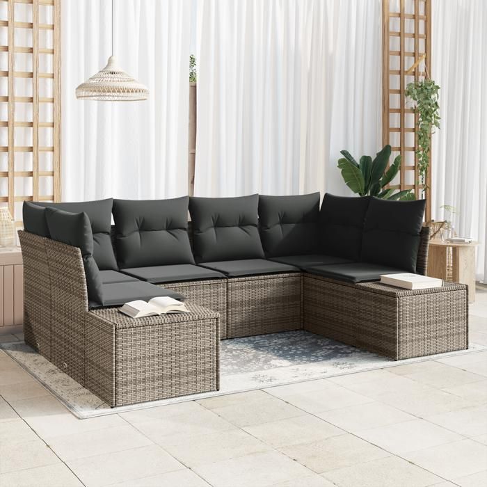 vidaXL Ensemble de canapé de jardin 6 pièces avec coussins gris en poly rotin 3347199