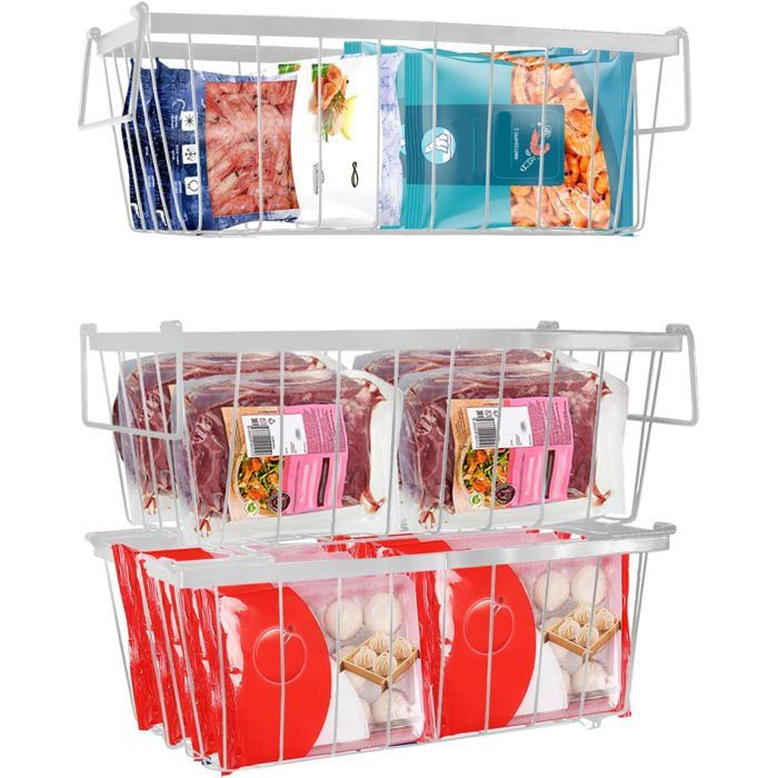 Lot De 4 Paniers Congélateur Coffre Métal Empilables Avec Poignées - Organisation Optimale Noir