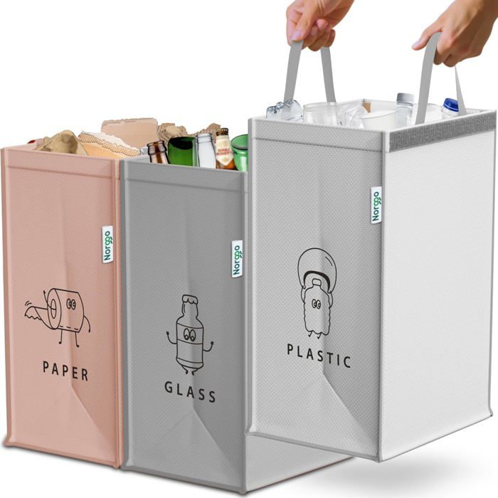 Norggo Poubelle tri selectif 3 bacs 40L - Sac tri selectif pour le plastique, le papier et