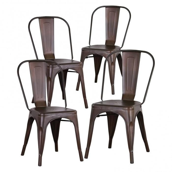 Lot de 4 chaises de Salle à Manger empilables en métal avec Dossier pour bistrot Cuisine intérieur et extérieur Marron