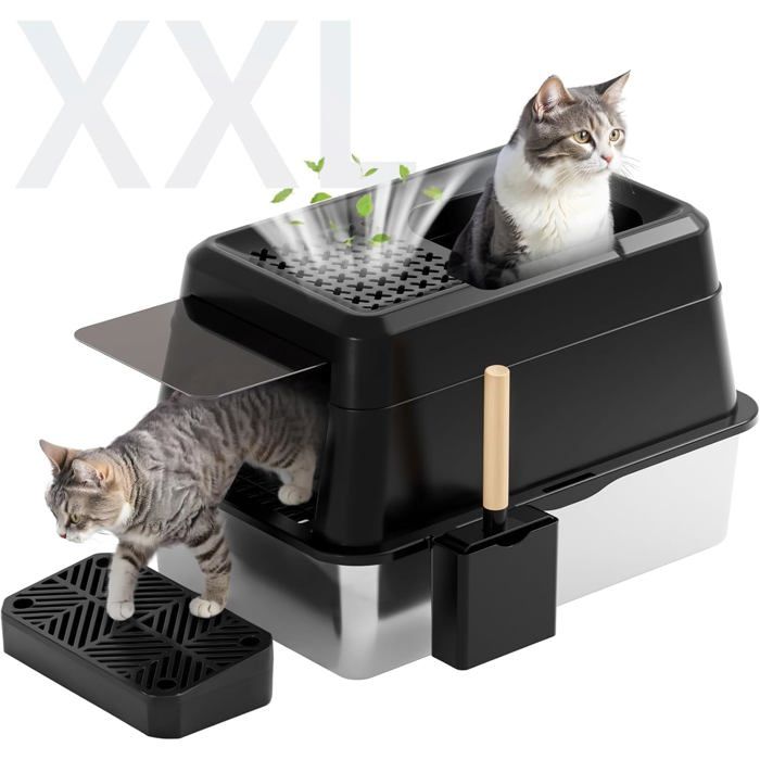 Meilleurs prix pour BAC A LITIERE - WOODOURS - Bac litière inox XXL 26 L fermé couvercle amovible pelle + pédale noir