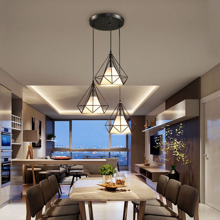 Lustre suspension 3 lampes - SMOTOP - Noir - Métal Ø25 cm - Culot E27 3x60W