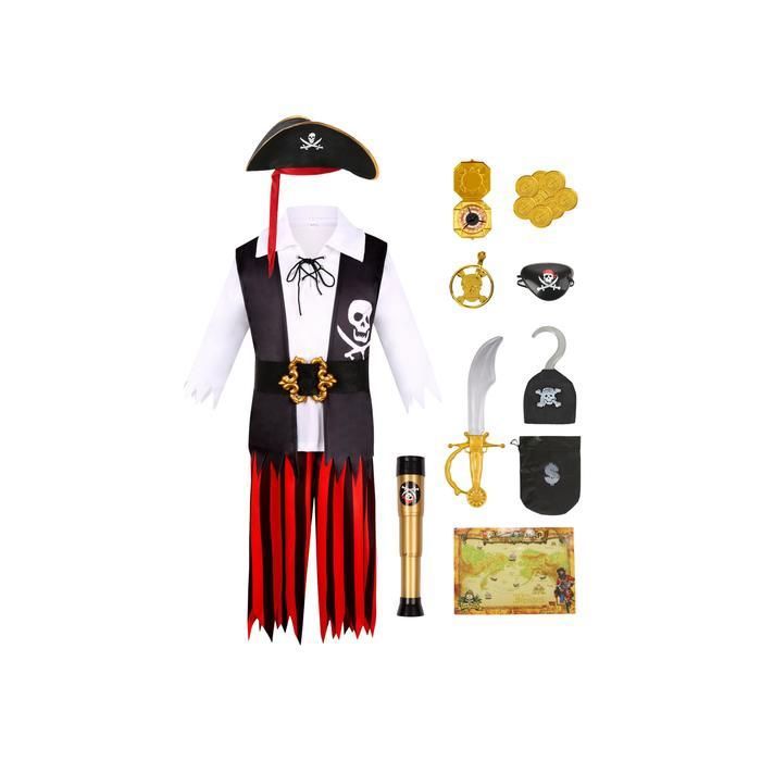 Costume Pirate Luxe Enfant – Complet Avec Chapeau, Masque Œil, Épée – Idéal Garçons & Filles 3-10 Ans – Jeu De Rôle Pirate
