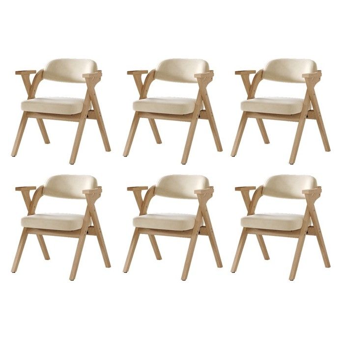 Lot de 6 chaises pliantes design velours beige Bois massif moderne Confort respirant Idéal salle à manger café salon Lot de 6 chaises pliantes design velours beige Bois massif moderne Confort respirant Idéal salle à manger café salon