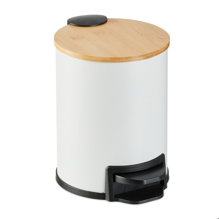 Poubelle de salle de bain, 3L, couvercle en bambou, compartiment amovible, récipient déchets, noir, Relaxdays | Leroy Merlin