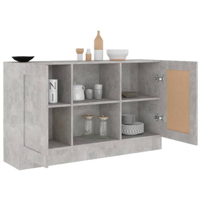 Buffet Gris béton - WIENS - 120x305x70 cm - Bois dingénierie - Gris - Grand espace de rangement