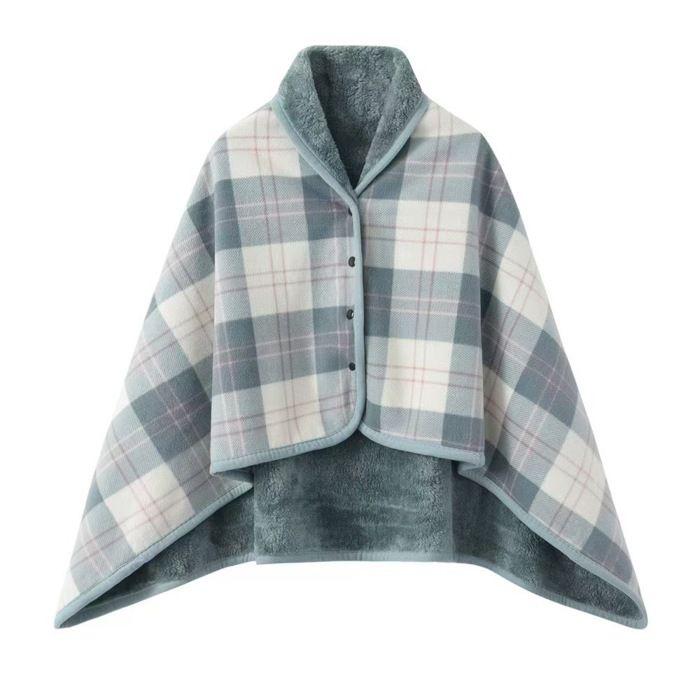Femme Couverture Polaire Plaid Châle Polaire Cape Chaud dhiver avec Boutons Couverture à Carreaux 80X135cm- Style 2
