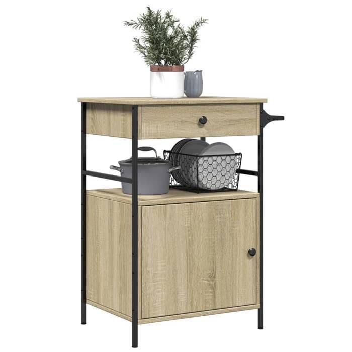 Soldes Printemps Chariot de cuisine - BURKE - Desserte cuisine - chêne sonoma 56x43x895 cm bois dingénierie DD210
