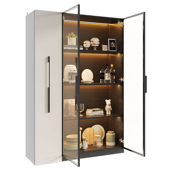 Vitrine avec porte vitrée et éclairage LED étagère latérale coulissante armoire à roulettes armoire haute bibliothèque 110x35x160cm