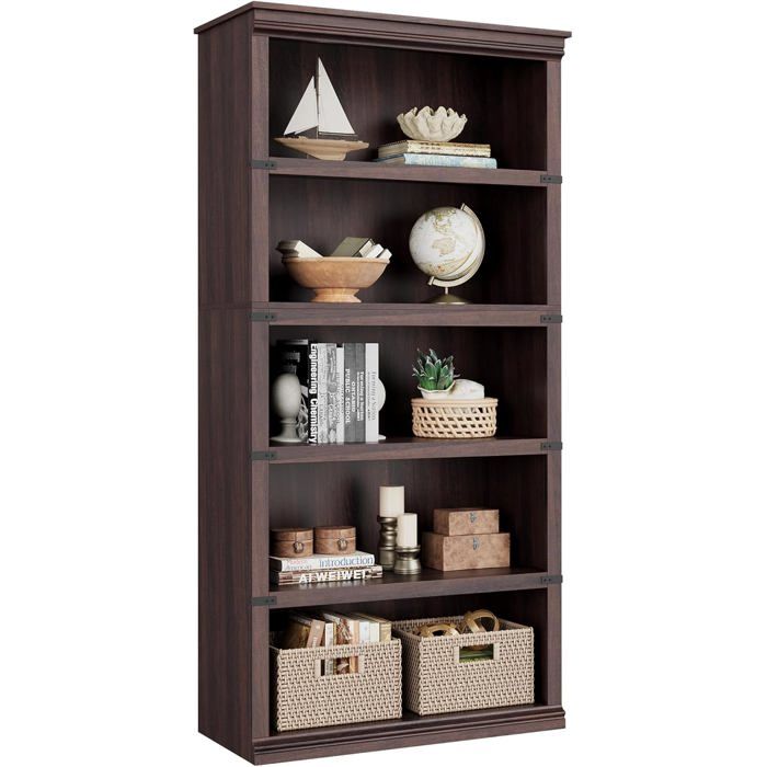 Étagère de rangement ouverte - LUNSY - 5 niveaux - 159 kg par étagère - 80x32x171 cm - Noyer - Kit anti-basculement