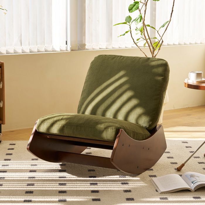 Fauteuil à bascule berçant confortable - Revêtement de qualité structure en bois massif idéal pour salon/ chambre (vert)