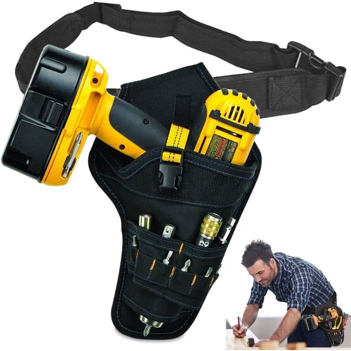 Sac à Outils avec Ceinture Sac Porte-Outil pour Perceuse Électrique Outil Holster Étui avec Ceinture Ajustable à Outils (Jaune)